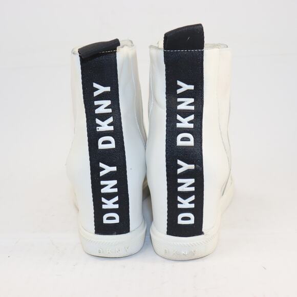 DKNY White Leather High Top Size 8.5 Logo Pull on Wedge - Picture 4 of 6